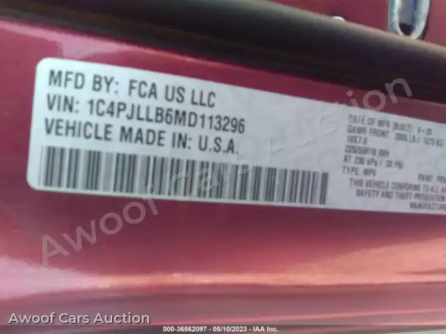 2021 Jeep Cherokee 1C4PJLLB6MD113296 — Iaai auction photo 9