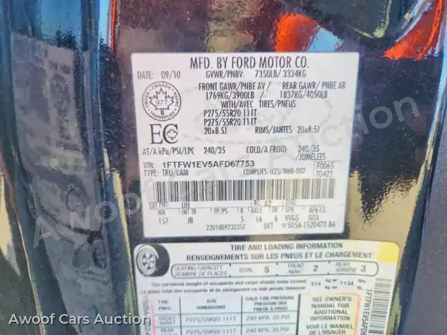 2010 Ford F150 1FTFW1EV5AFD67753 — Copart auction photo 12