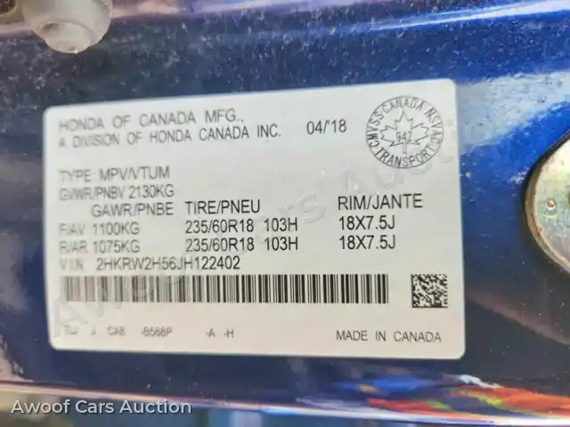2018 Honda CRV 2HKRW2H56JH122402 — Copart auction photo 14