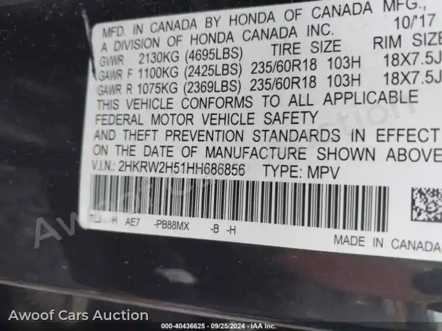 2017 Honda CR-V 2HKRW2H51HH686856 — Iaai auction photo 9