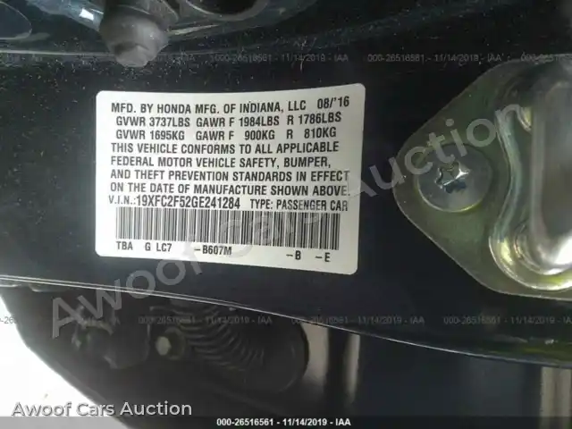 2016 Honda Civic 19XFC2F52GE241284 — Iaai auction photo 9