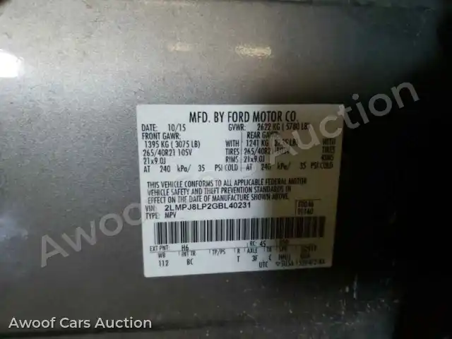 2016 Lincoln MKX 2LMPJ8LP2GBL40231 — Copart auction photo 10