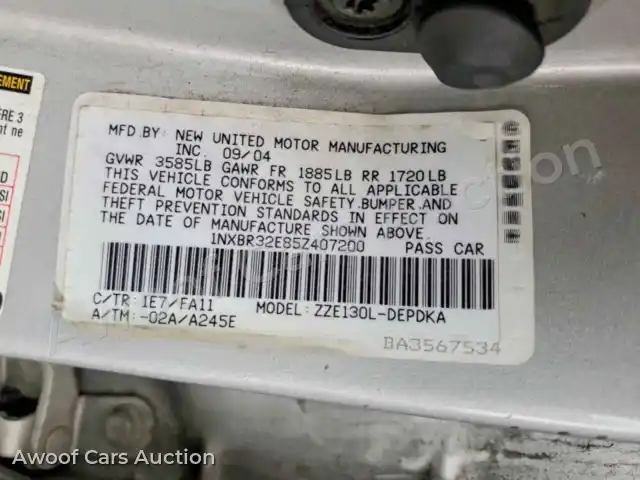 2005 Toyota Corolla 1NXBR32E85Z407200 — hoton gwanjo Copart na 12
