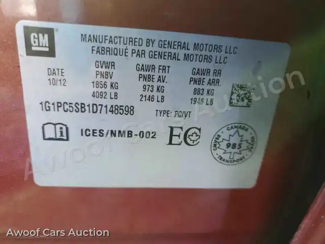 2013 Chevrolet Cruze 1G1PC5SB1D7148598 — Copart auction photo 12