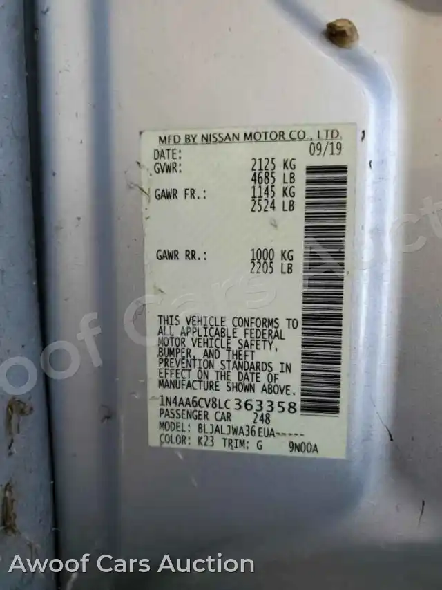 2020 Niss Maxima 1N4AA6CV8LC363358 — Copart auction photo 10
