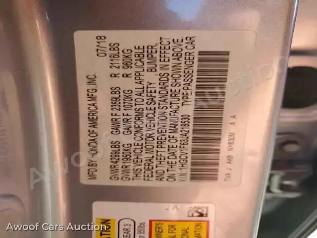 2018 Honda Accord 1HGCV1F63JA218530 — photo 12 de la vente Copart