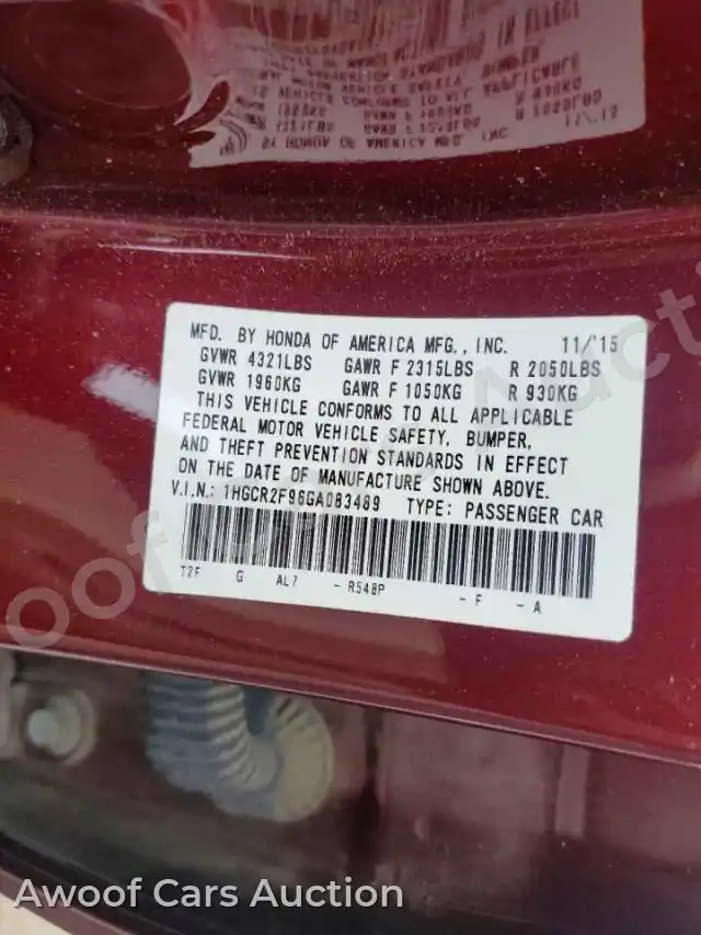 2016 Honda Accord 1HGCR2F96GA083489 — photo 12 de la vente Copart