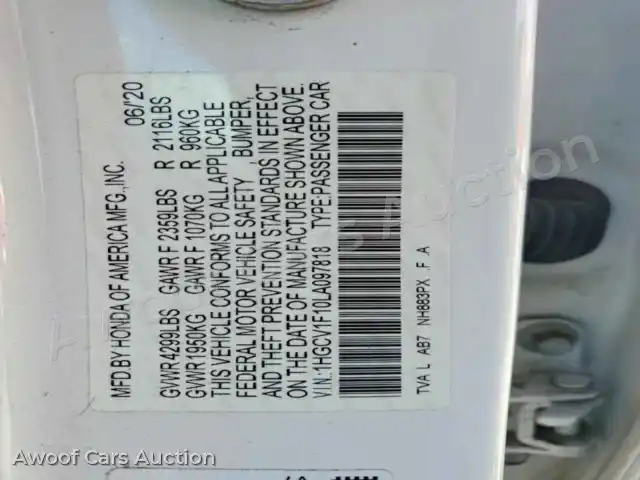 2020 Honda Accord 1HGCV1F10LA097818 — Copart auction photo 13