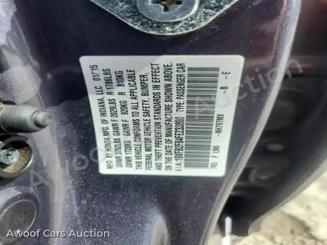 2015 Honda Civic 19XFB2F84FE233800 — hoton gwanjo Copart na 12