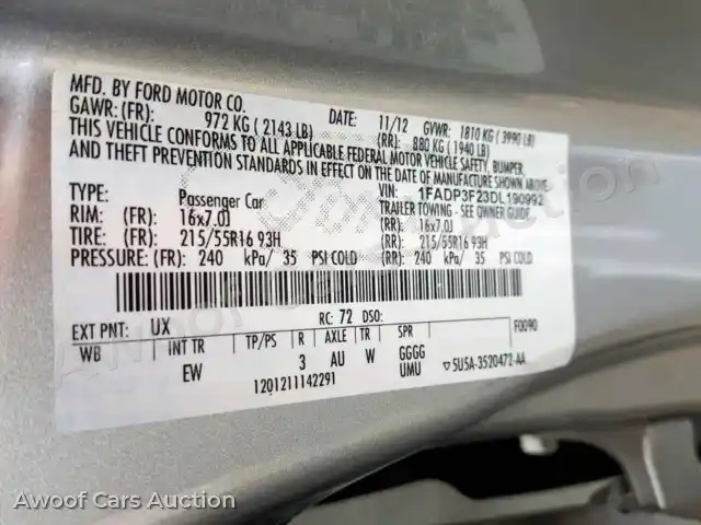 2013 Ford Focus SE 1FADP3F23DL190992 — hoton gwanjo Copart na 10