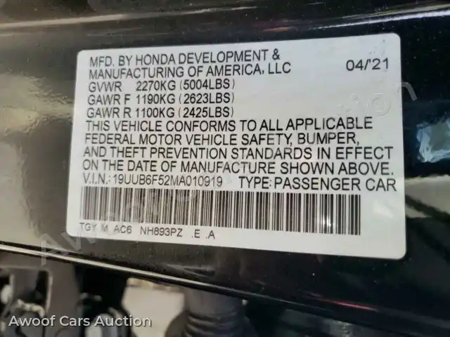 2021 Acura TLX 19UUB6F52MA010919 — Copart auction photo 10