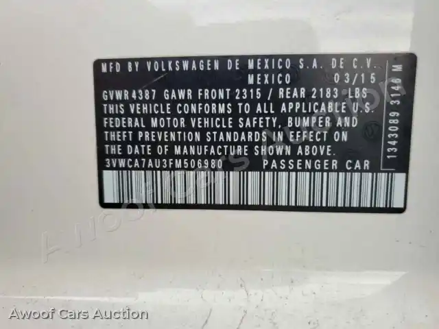 2015 Volkswagen Golf 3VWCA7AU3FM506980 — Copart auction photo 12