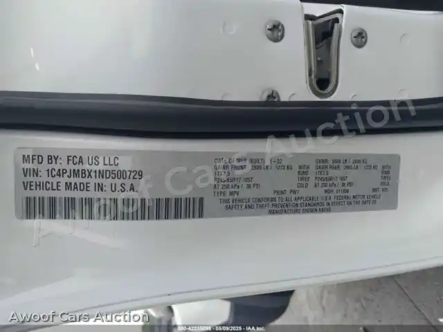 2022 Jeep Cherokee 1C4PJMBX1ND500729 — Iaai auction photo 9