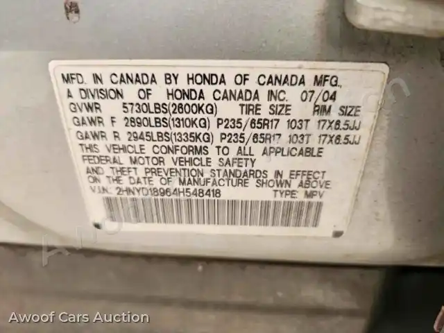 2004 Acura MDX 2HNYD18964H548418 — Copart auction photo 13