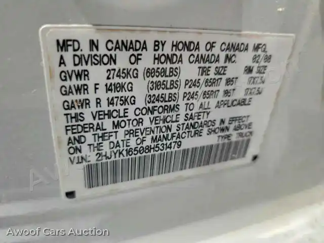 2008 Honda Ridgeline 2HJYK16508H531479 — Copart auction photo 12
