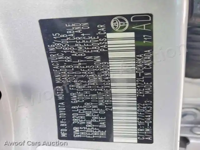 2016 Toyota Corolla 2T1BURHEXGC499309 — Copart auction photo 12