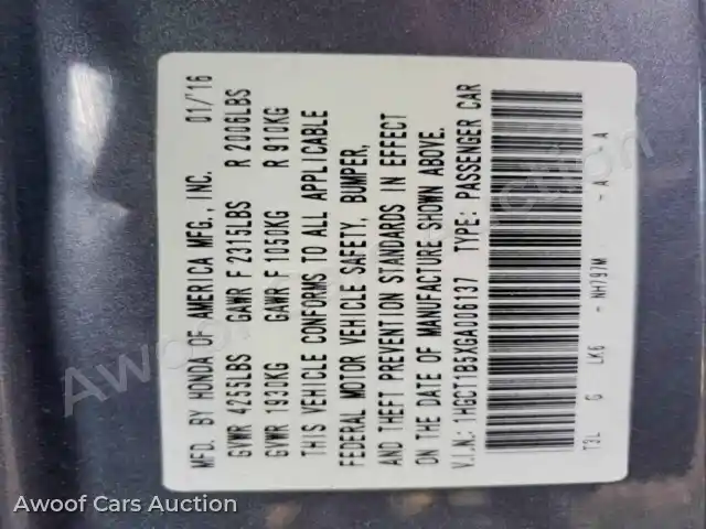 2016 Honda Accord 1HGCT1B5XGA006137 — Copart auction photo 12