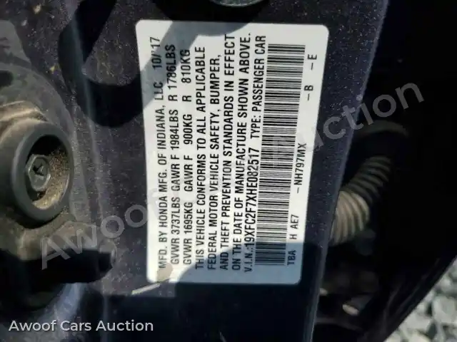 2017 Honda Civic 19XFC2F7XHE082517 — Copart auction photo 12