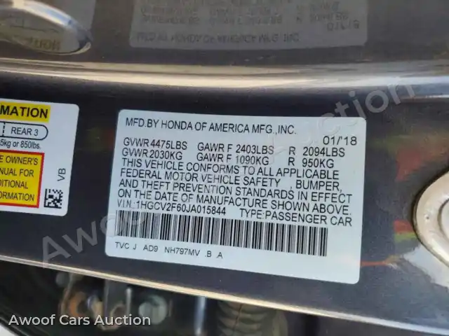 2018 Honda Accord 1HGCV2F60JA015844 — Copart auction photo 13