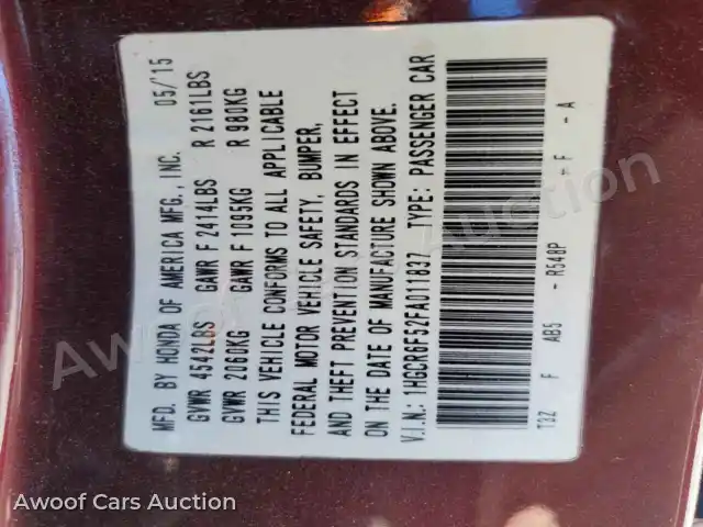 2015 Honda Accord 1HGCR6F52FA011837 — Copart auction photo 13