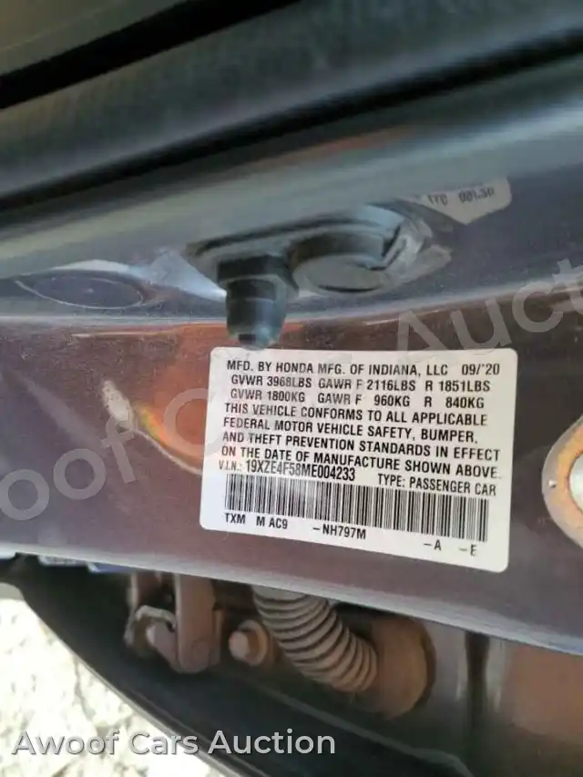 2021 Honda Insight 19XZE4F58ME004233 — photo 12 de la vente Copart