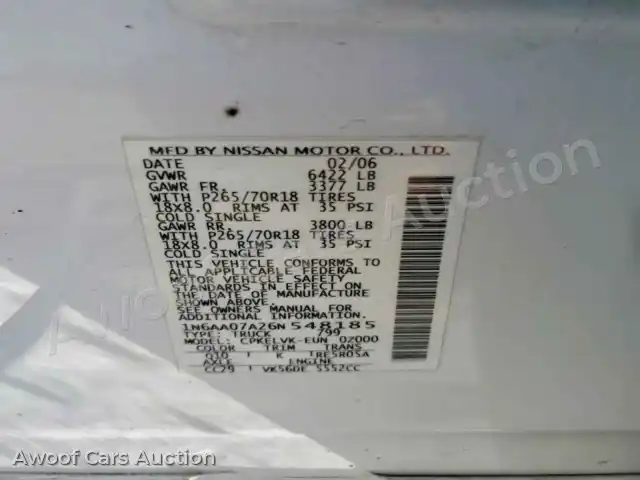 2006 Nissan Titan 1N6AA07A26N548185 — Copart auction photo 12