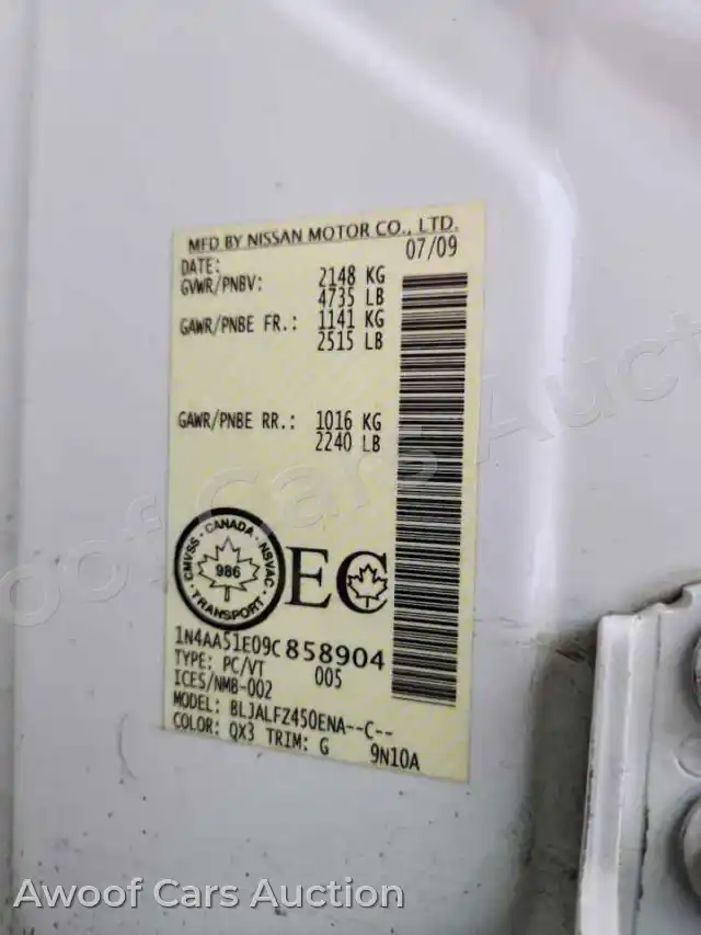 2009 Nissan Maxima 1N4AA51E09C858904 — Copart auction photo 12