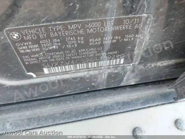 2012 BMW X5 5UXZV4C52CL759290 — Iaai auction photo 9