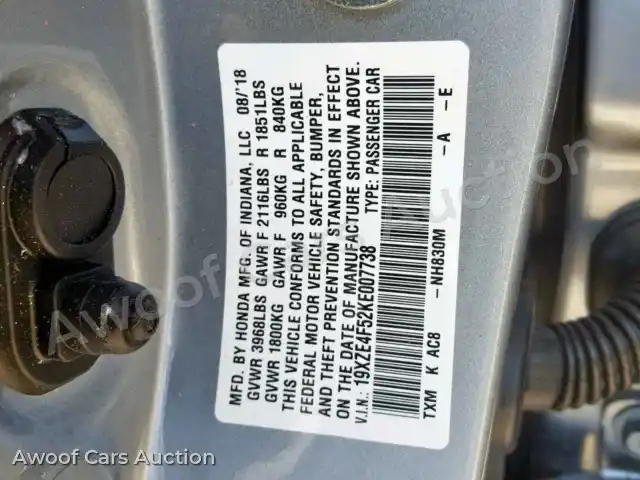 2019 Honda Insight 19XZE4F52KE007738 — Copart auction photo 10