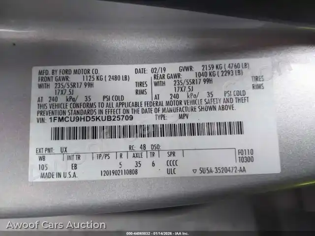 2019 Ford Escape 1FMCU9HD5KUB25709 — Iaai auction photo 9