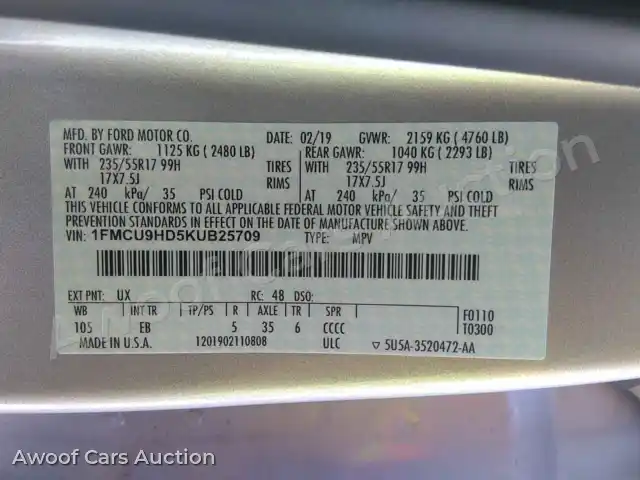 2019 Ford Escape 1FMCU9HD5KUB25709 — Manheim auction photo 27