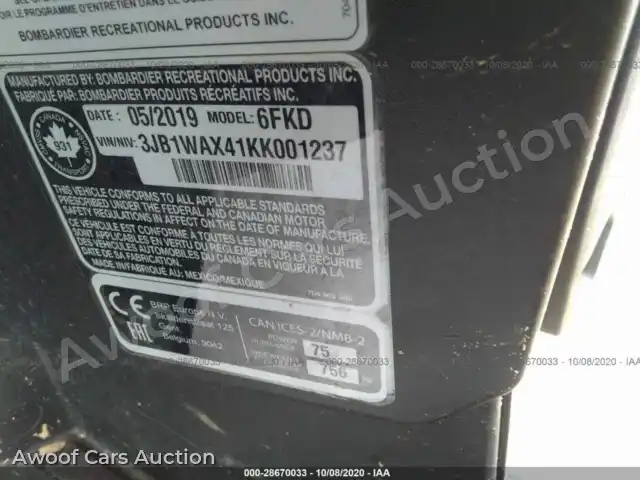2019 Can-Am Maverick Sport 3JB1WAX41KK001237 — Iaai auction photo 10