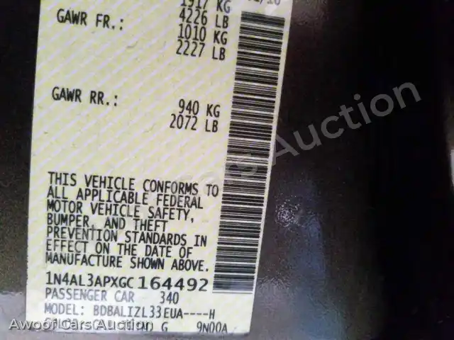 2016 Nissan Altima 1N4AL3APXGC164492 — hoton gwanjo Copart na 10