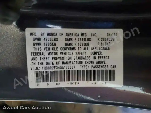 2013 Honda Accord 1HGCR2F34DA170007 — Copart auction photo 13