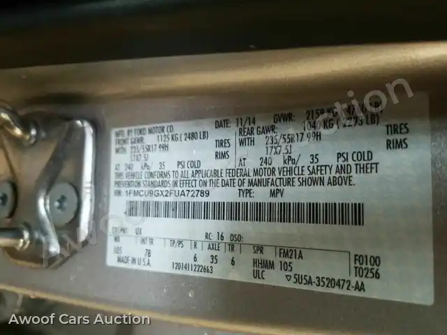 2015 Ford Escape 1FMCU9GX2FUA72789 — Manheim auction photo 6
