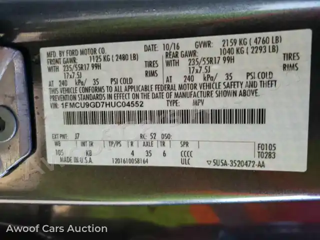 2017 Ford Escape 1FMCU9GD7HUC04552 — Manheim auction photo 6