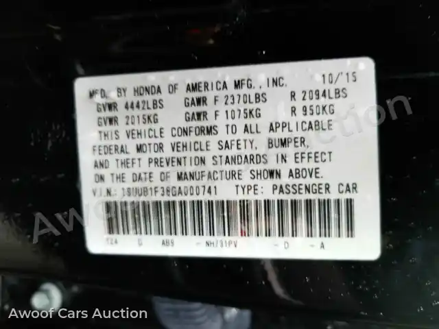2016 Acura TLX 19UUB1F36GA000741 — Manheim auction photo 6