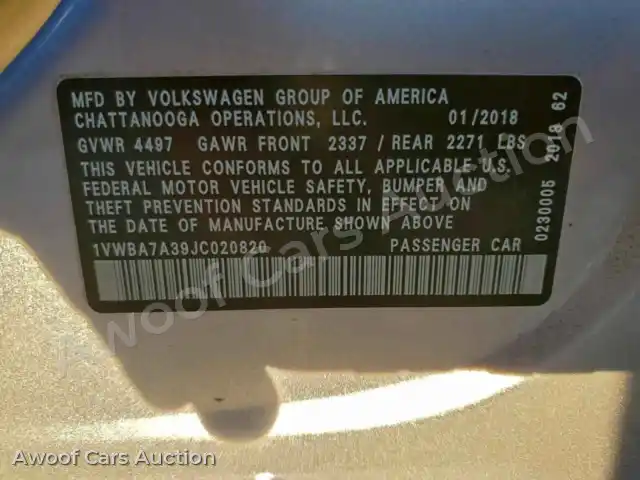 2018 Volkswagen Passat 1VWBA7A39JC020820 — Copart auction photo 12