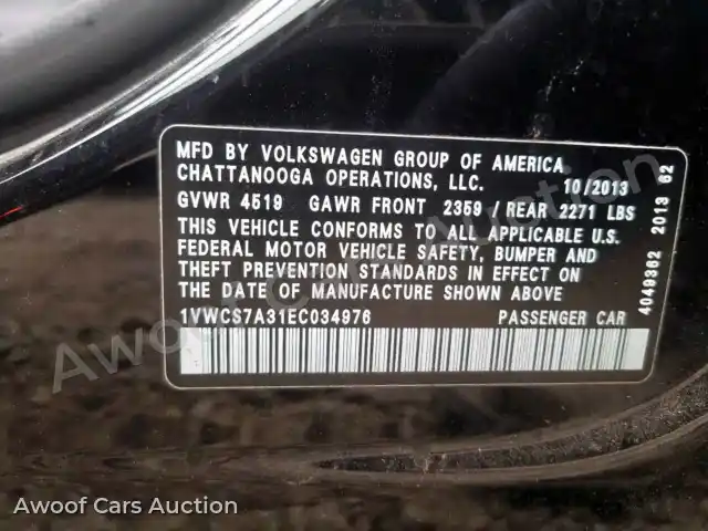 2014 Volkswagen Passat 1VWCS7A31EC034976 — Copart auction photo 10