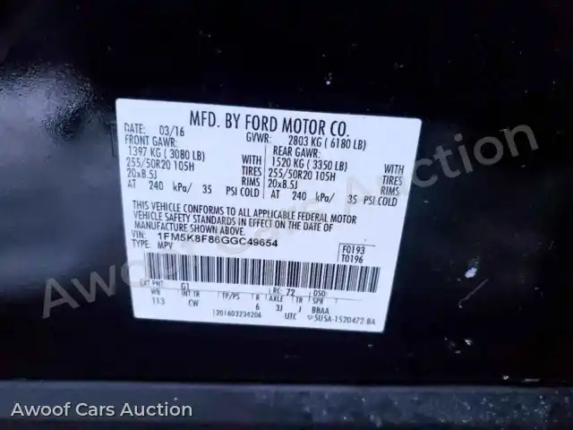 2016 Ford Explorer 1FM5K8F86GGC49654 — Copart auction photo 13