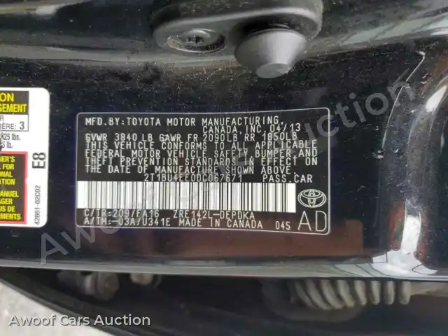 2013 Toyota Corolla 2T1BU4EE0DC067671 — Copart auction photo 13