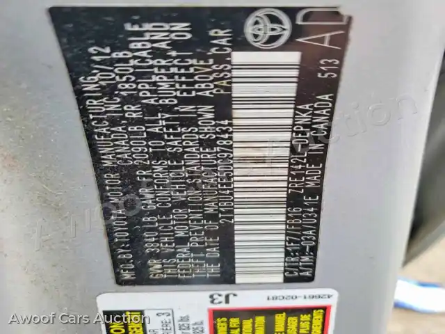 2013 Toyota Corolla 2T1BU4EE5DC978434 — Copart auction photo 12