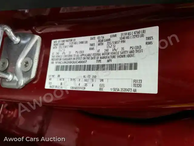 2016 Ford Escape 1FMCU9GX8GUC49007 — Manheim auction photo 6
