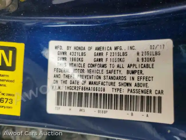 2017 Honda Accord 1HGCR2F86HA166008 — Copart auction photo 12