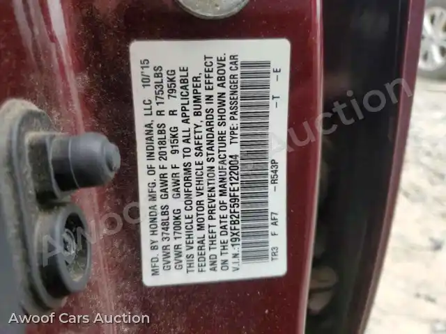 2015 Honda Civic 19XFB2F59FE122004 — Copart auction photo 12