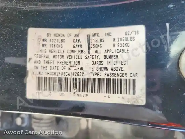 2016 Honda Accord 1HGCR2F88GA142632 — Copart auction photo 12