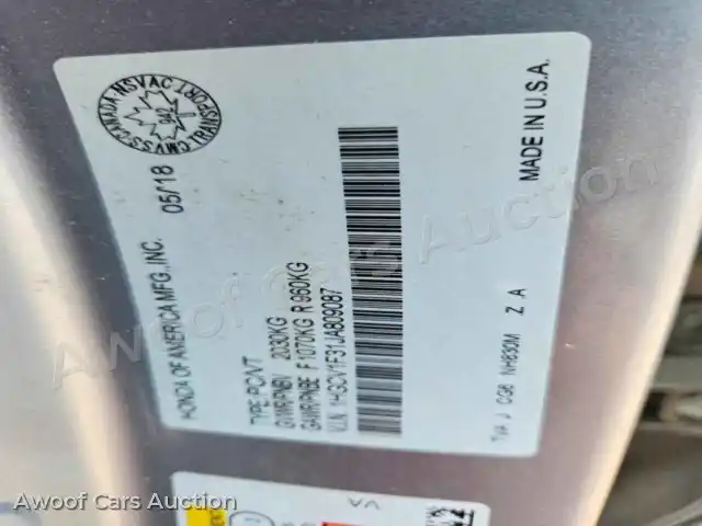 2018 Honda Accord 1HGCV1F31JA809087 — photo 12 de la vente Copart