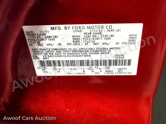 2012 Ford Escape 1FMCU9EG3CKB47459 — Copart auction photo 13
