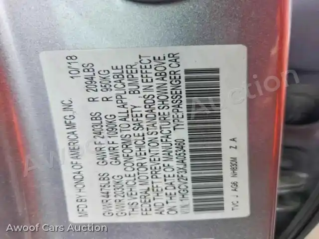 2018 Honda Accord 1HGCV2F3XJA053460 — hoton gwanjo Copart na 12