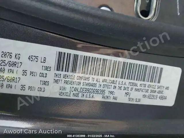 2016 Jeep Compass 1C4NJDEB9GD696395 — Iaai auction photo 9